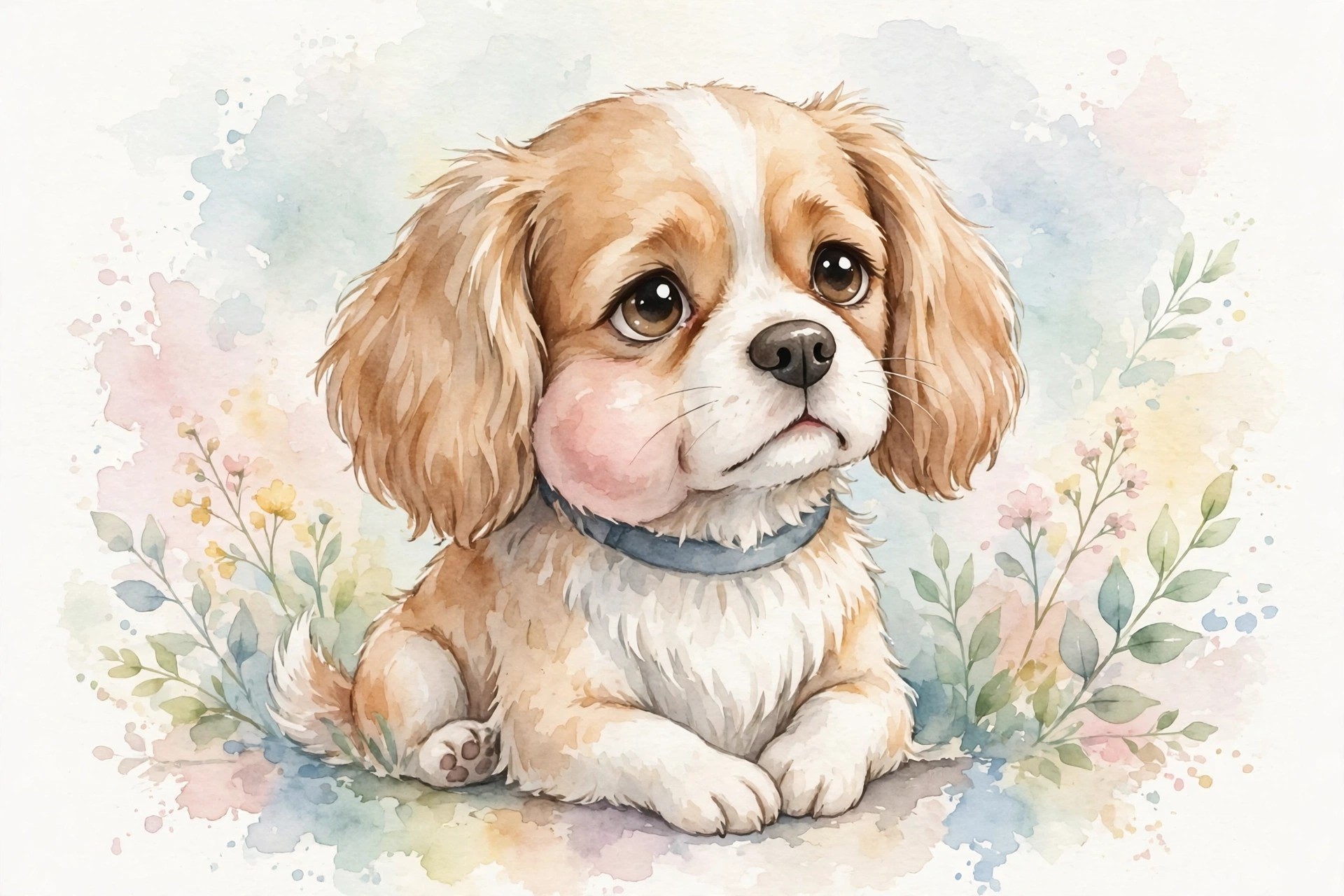 頬が腫れてしまった犬の水彩イラスト